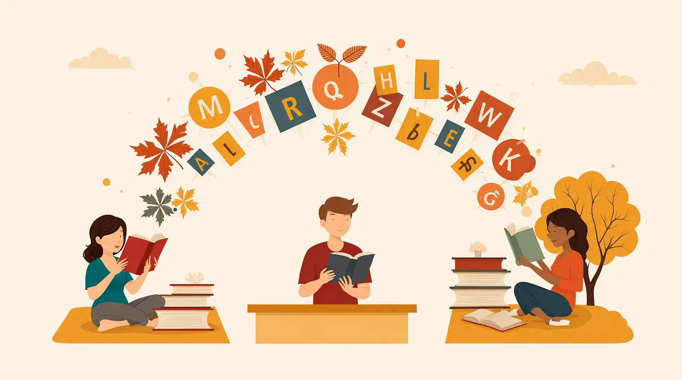 Ilustração de pessoas lendo em diferentes cenários sociais, representando diversidade, mudança e consciência coletiva. literatura transforma a sociedade